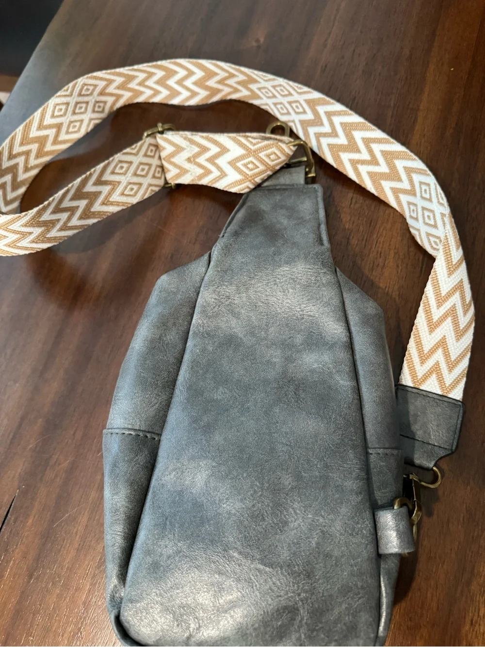 Janela Bay Antique Bronze Green Faux Leather Travel Sling Bag Crossbody
